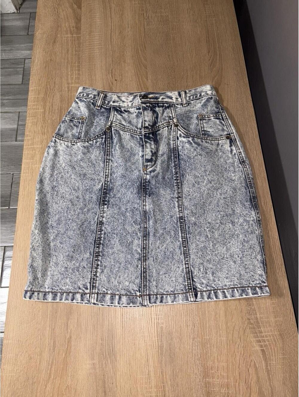 Vintage Acid-Wash Mini Skirt Denim Bonjour 80s 90s Punk Mall Rat Cotton sz 14